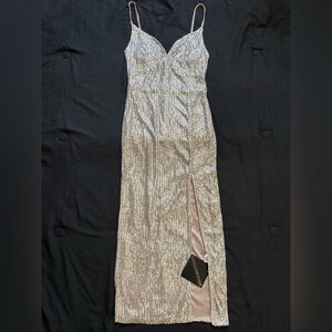 Glamorous Silver Sequin Backless Dress